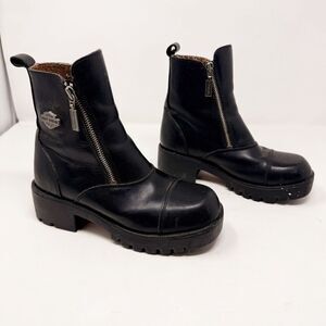 Harley Davidson Black Leather Zip Ankle Boots Size 6.5 Moto
